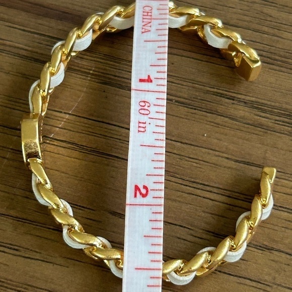 Tory Burch MARION Logo Woven Leather Cuff Chain Bracelet - Picture 5 of 5